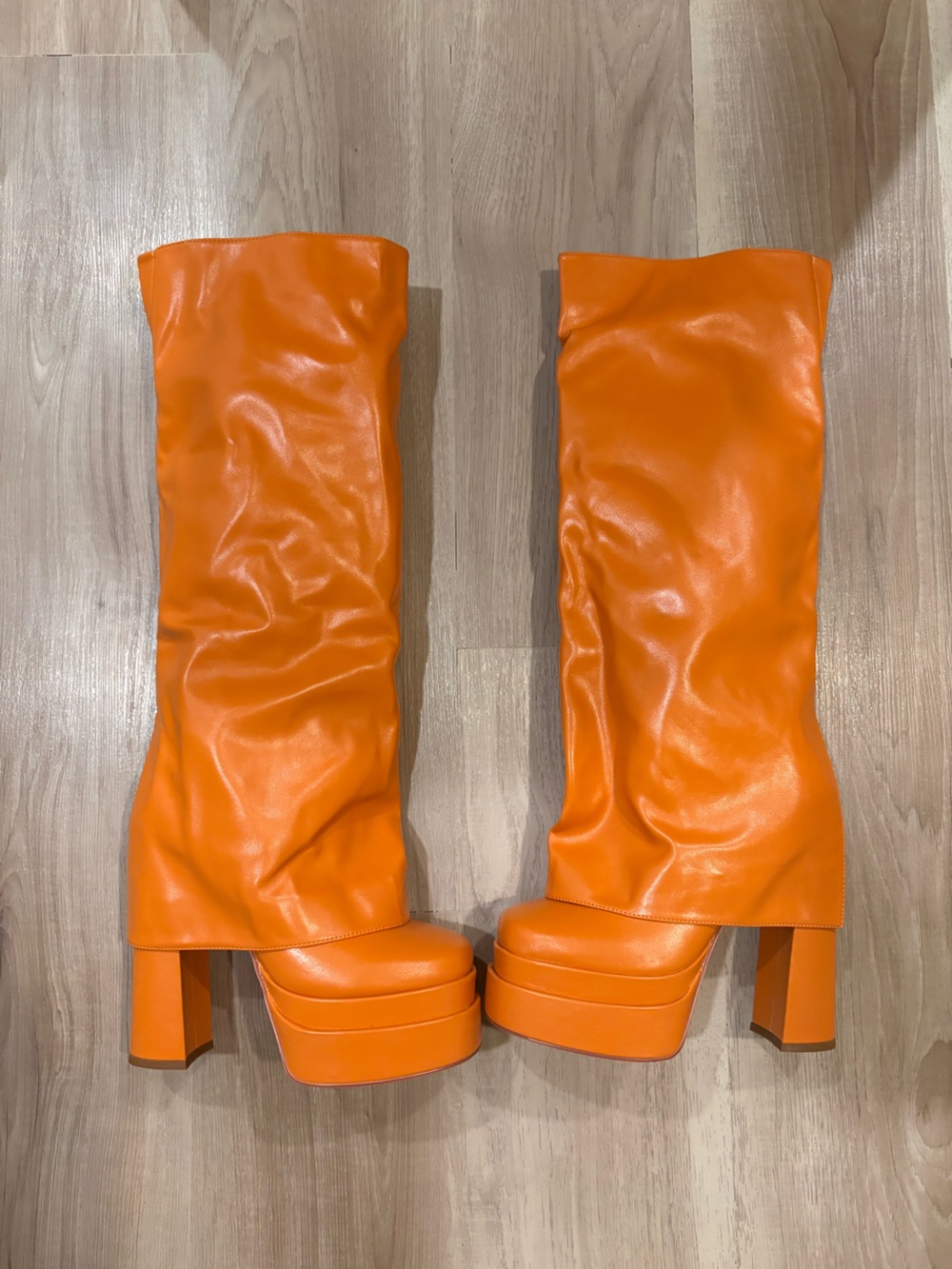 Orange Platform Knee-High Boots - Unbranded